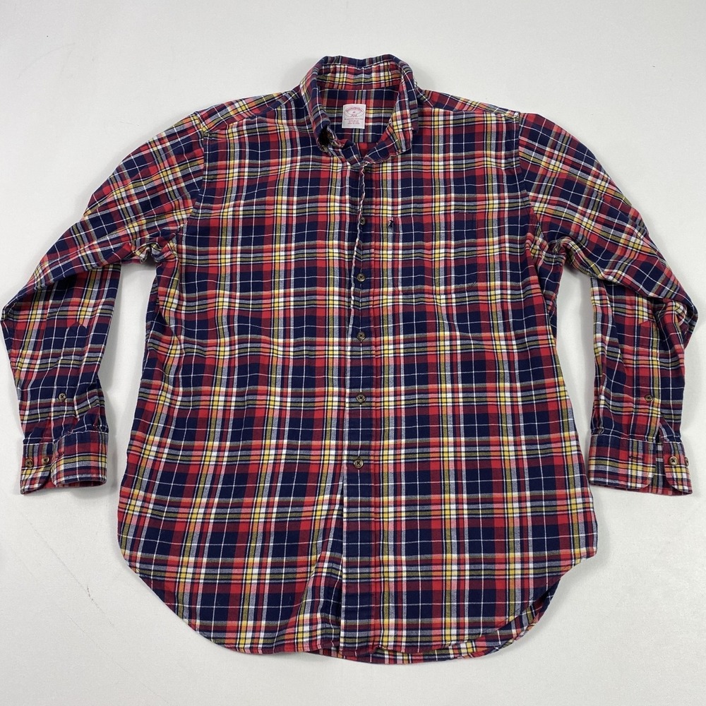 Brooks Brothers 346 Shirt Mens Medium Plaid Flannel Button Up Long Sleeve